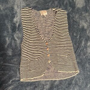 Striped Knit Button-Front Vest in Navy and White